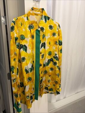 Neem Khan Yellow Floral Blazer with Green Trim SZ L/ 10